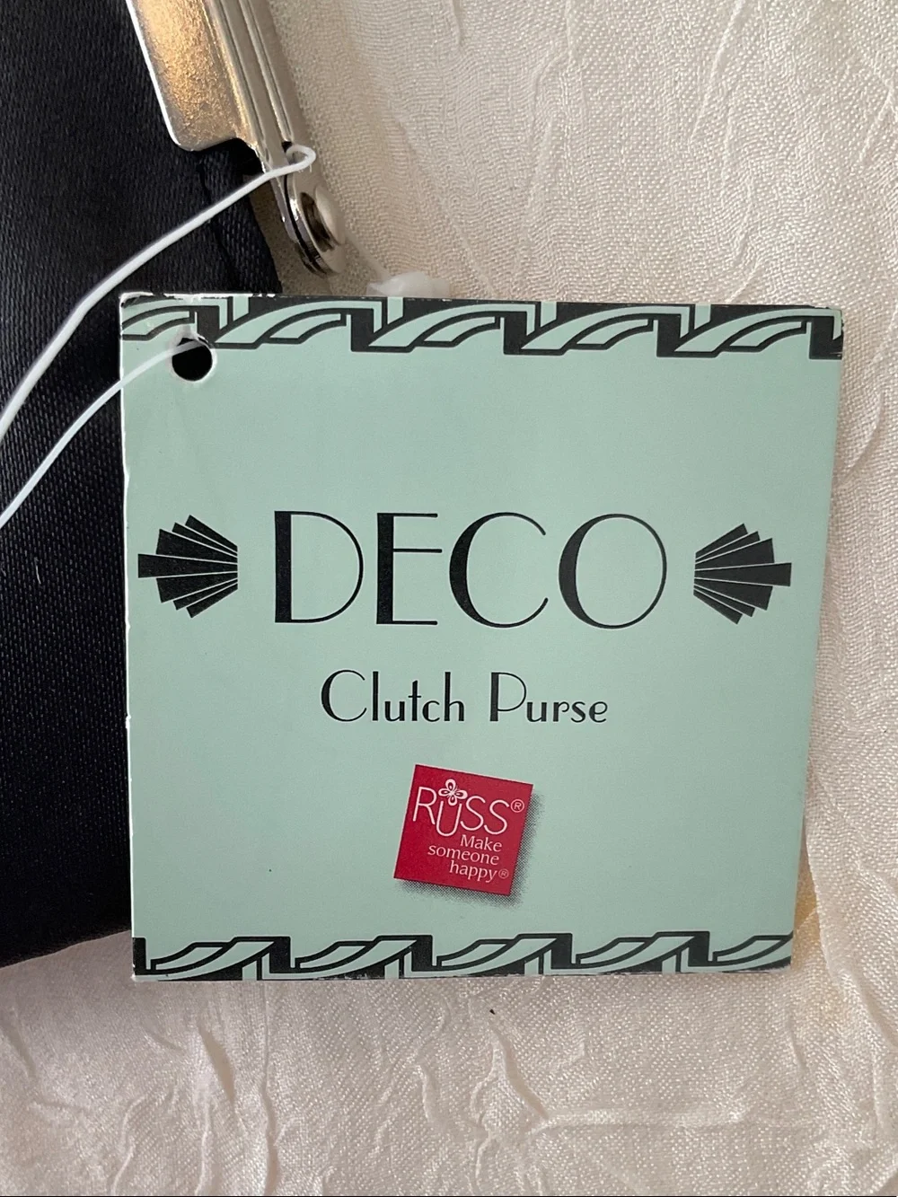Vintage-Inspired Black Clutch with Art Deco Portrait